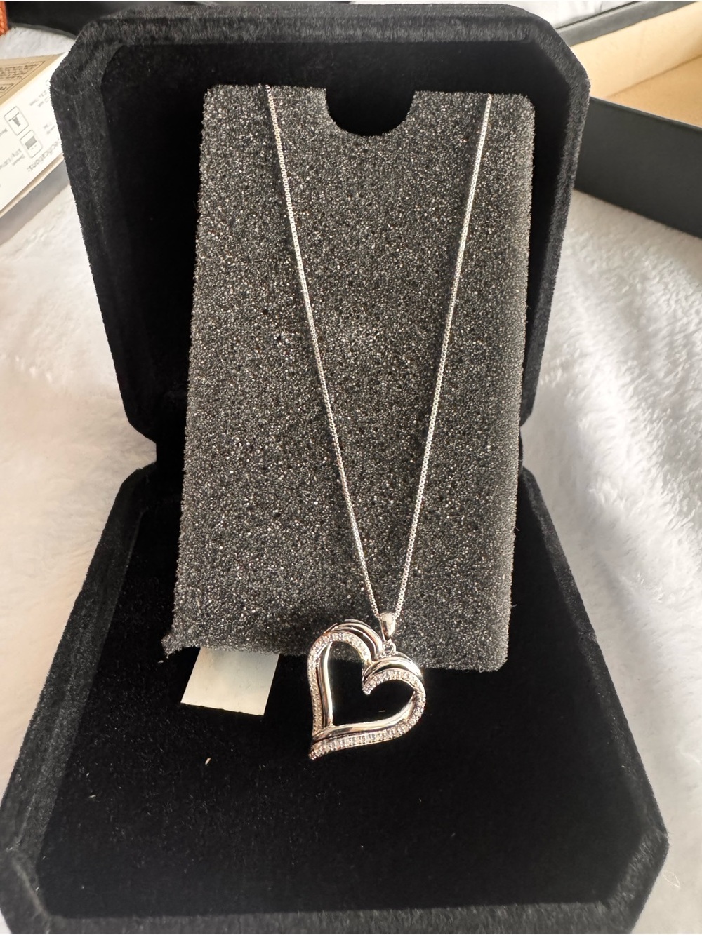 925 Sterling Silver Heart Pendant  with 0.1 natural diamond Necklace
